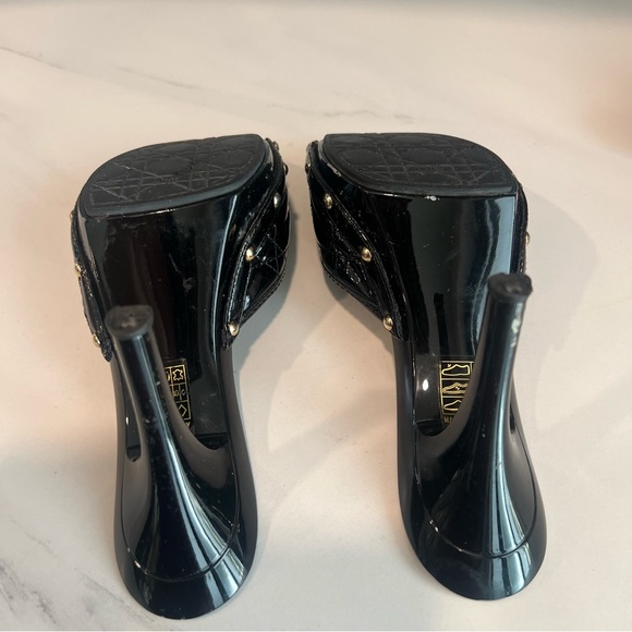 DIOR CANNAGE BLACK PATENT LEATHER BOW SLIDE SANDALS SIZE 38.5 - Picture 7 of 16